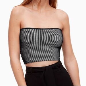 Aritzia Brand New Babaton Black & White Strapless Sculpt Knit Ribbed Crop Top-XS